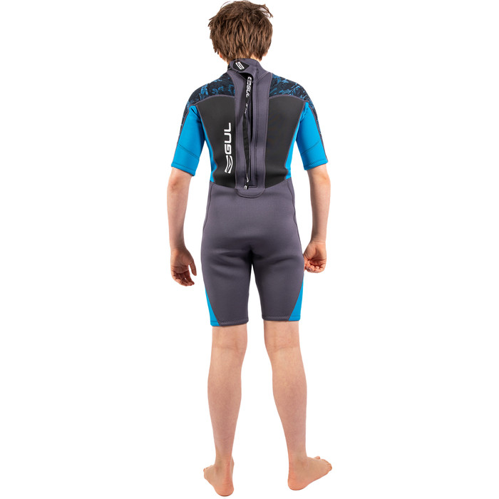 2025 Gul Junior Response 3/2mm Back Zip Shorty Wetsuit RE3322-C1 - Grey / Blue